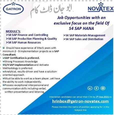 s4-sap-hana-finance-controllingproduction-planning-qualityhuman-resource-material-management-sales-distribution-gatron-novatex-jobs-big-0