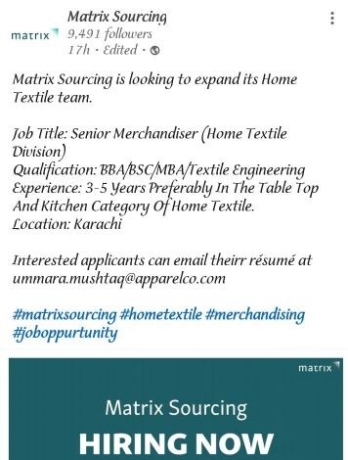 senior-merchandiser-home-textile-division-matrix-sourcing-jobs-in-karachi-jobs-in-pakistan-big-0