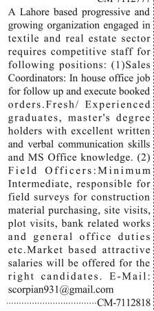 sales-coordinators-field-officers-latest-field-jobs-in-lahore-2022-recent-jobs-in-sales-big-0