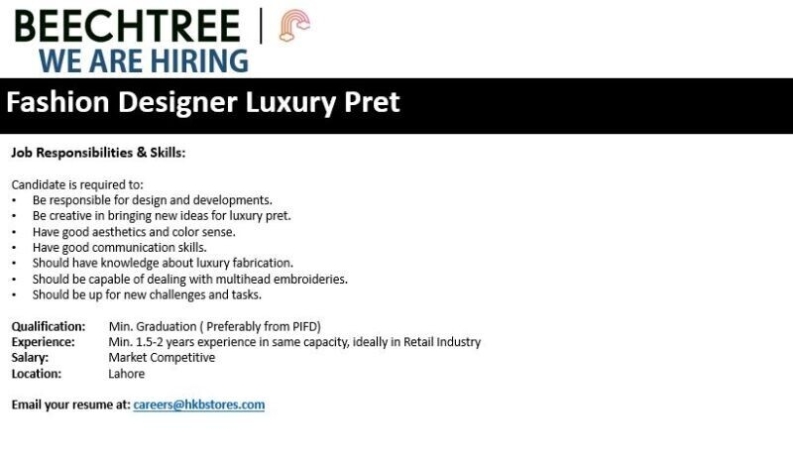 fashion-designer-luxury-pret-beechtree-pepperland-jobs-in-lahore-big-0